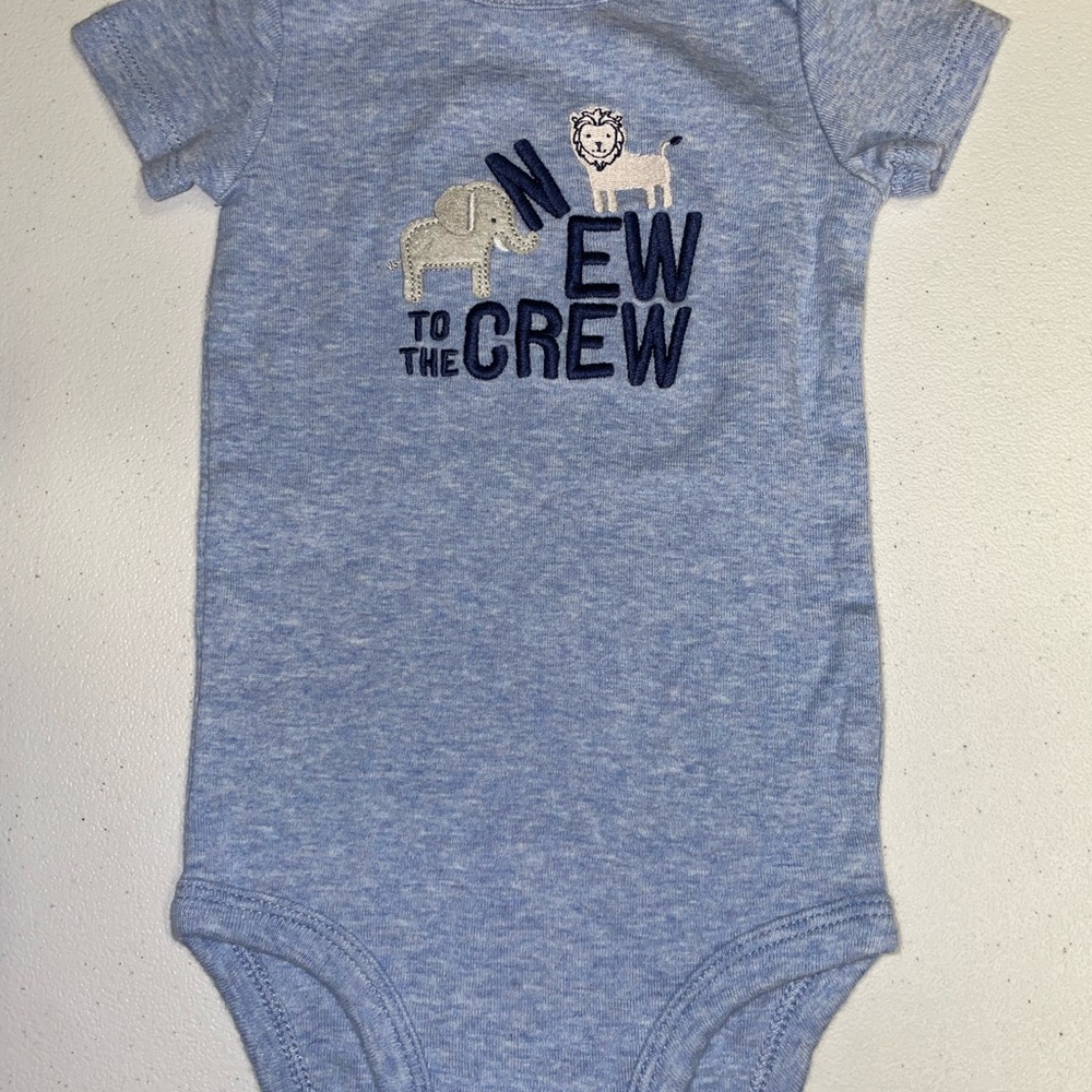 Carters/Child of Mine: Baby New to the Crew Blue Onesie (3-6 Months)